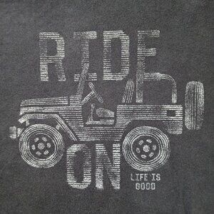Life is Good Unisex Crew Neck T Shirt Gray Cotton 'RIDE ON' Jeep Graphic Size M